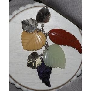 Carolyn Pollack 925 Craved Gemstone Leaves Pendant 30.1G / 3.6in